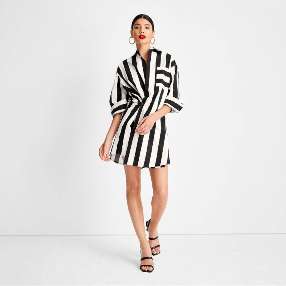 NWT Future Collective Kahlana Barfield Brown Striped Long Sleeve Shirtdress